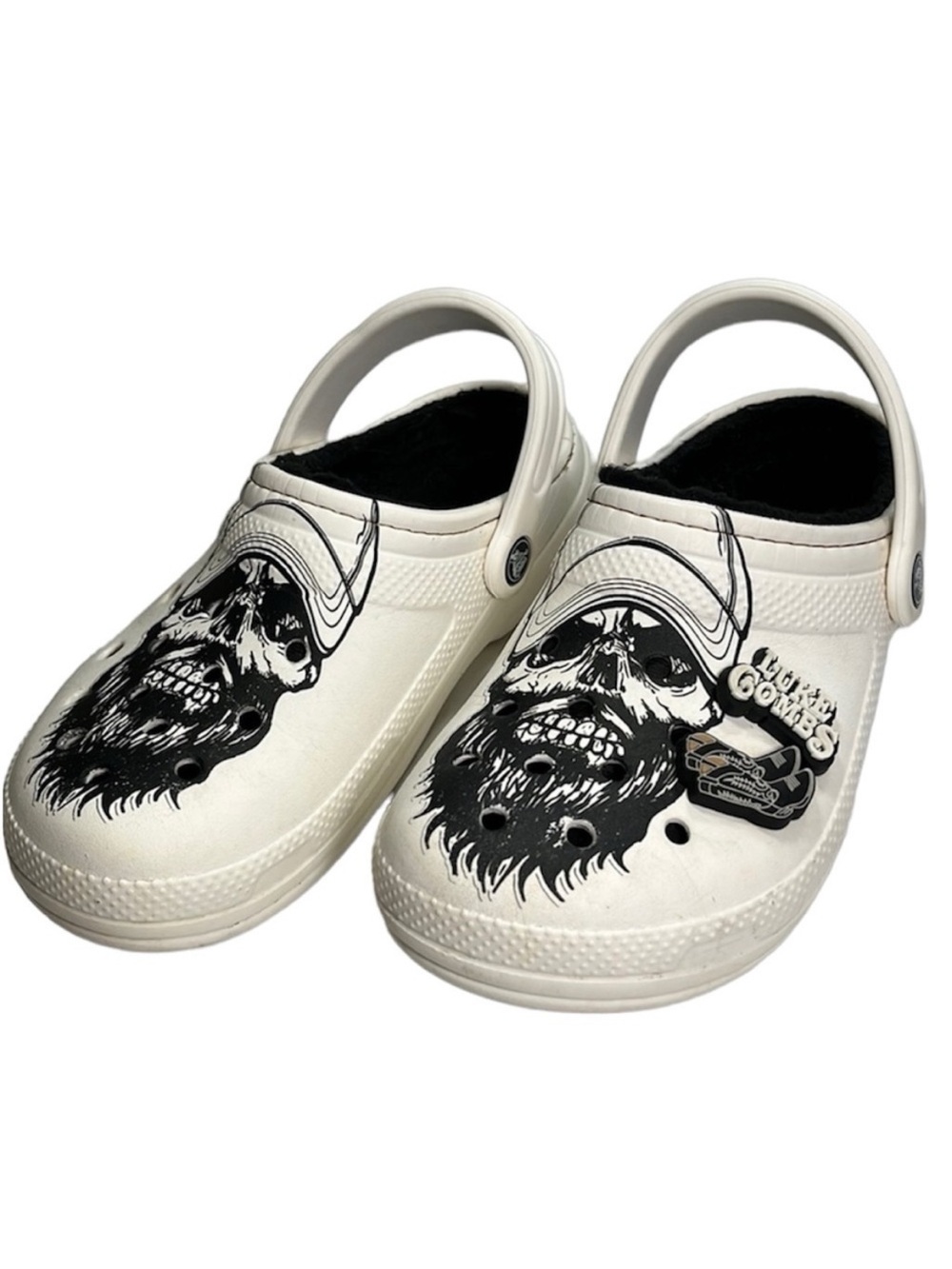 Crocs Luke Combs Skull Classic Sandals, Furry Lining, Men 4 - Wom 6 White/Black